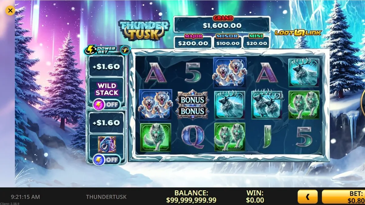 Visual imersivo e gélido do slot Thunder Tusk com temática pré-histórica