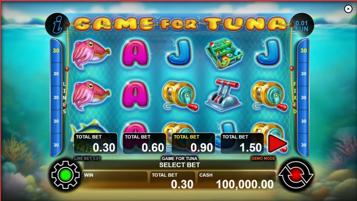 Interface do slot Game For Tuna com tema de pesca submarina